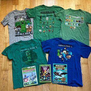 Minecraft Youth XL Short Sleeve Tee Graphic T Shirt & Books Bundle - Lot of 8